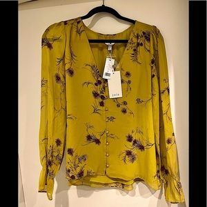 Yellow gold floral silk Joie button down blouse - M